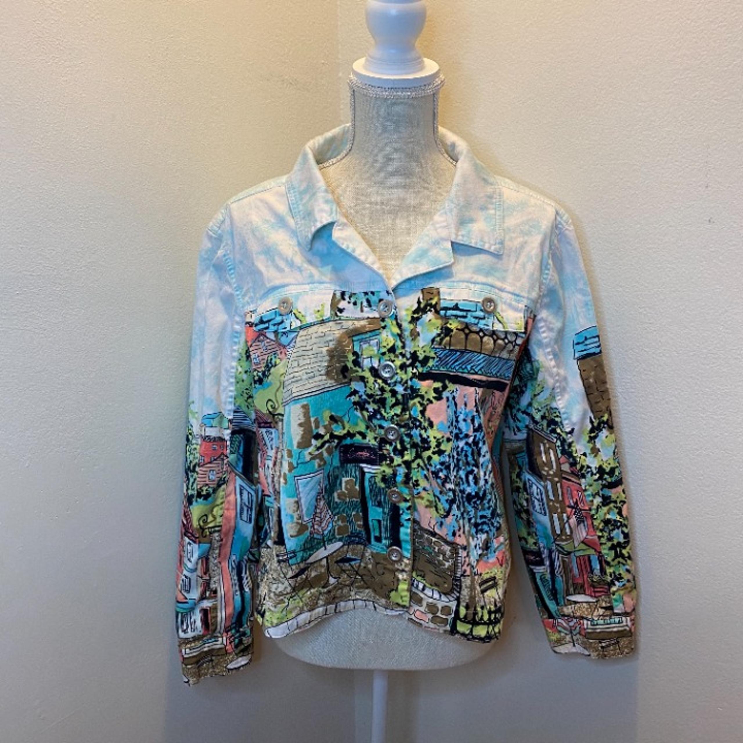 Christopher & Banks Womens Multicolor Stretch Abstract Button Down Shirt Size XL