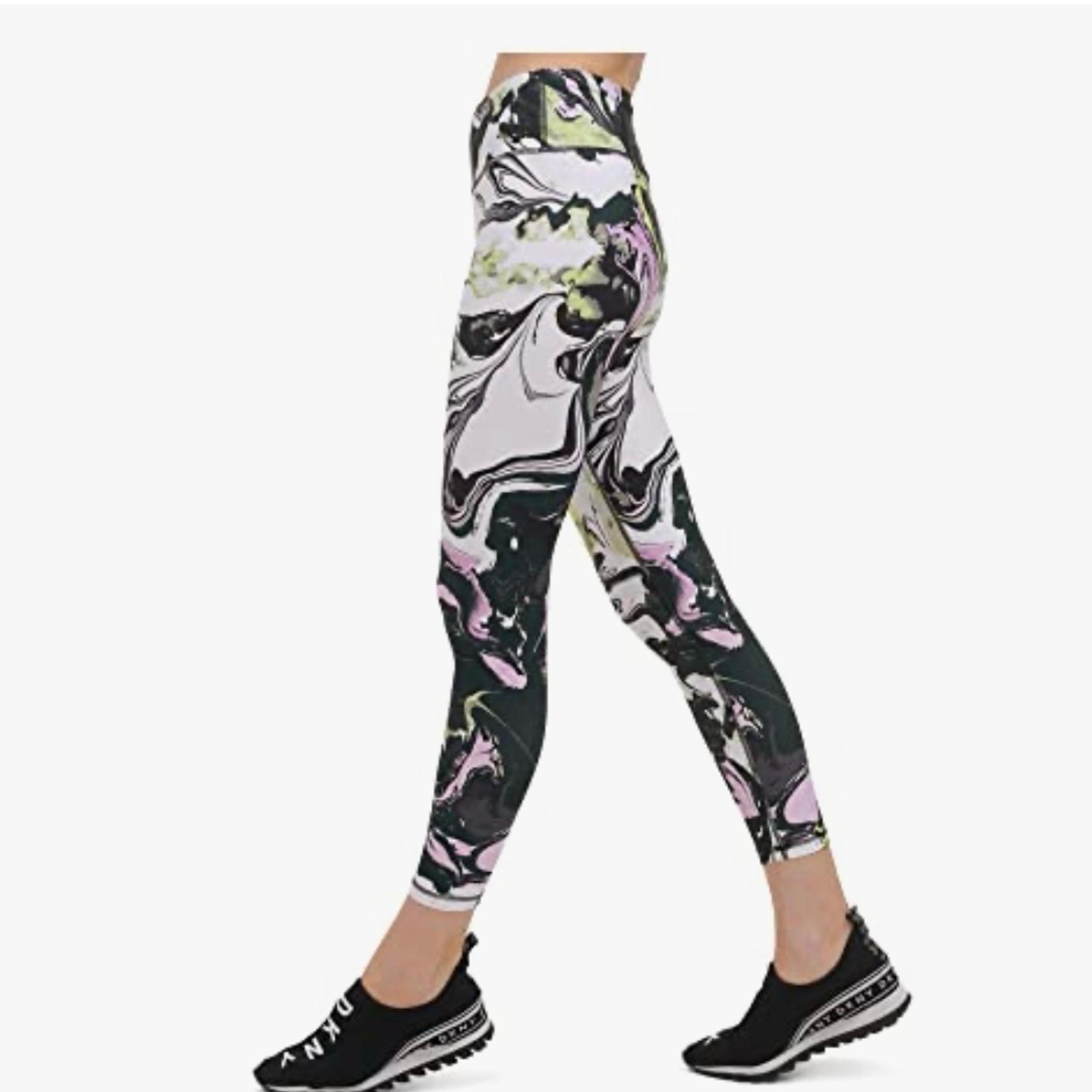 DKNY Sport Marble Print High Waisted Cropped Workout Leggings Women’s XL