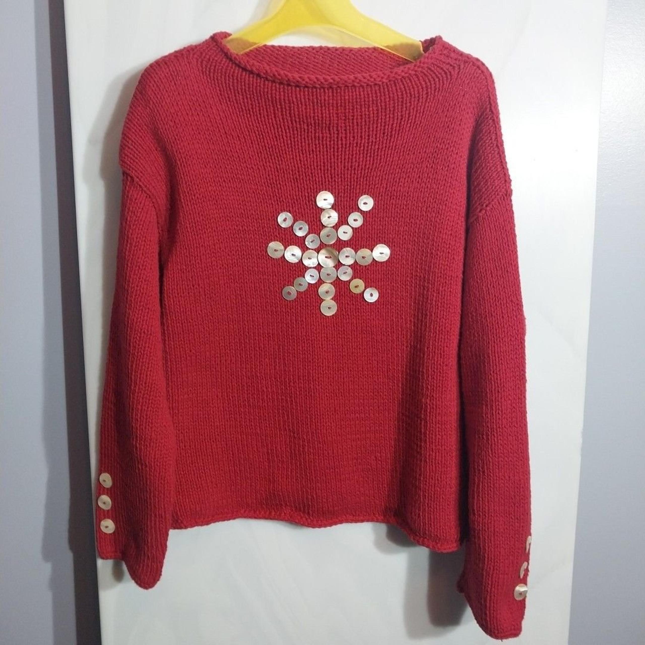 Vintage Pure Handknit Women’s Sweater Sz M/L Heavyweight Mother Of Pearl Buttons