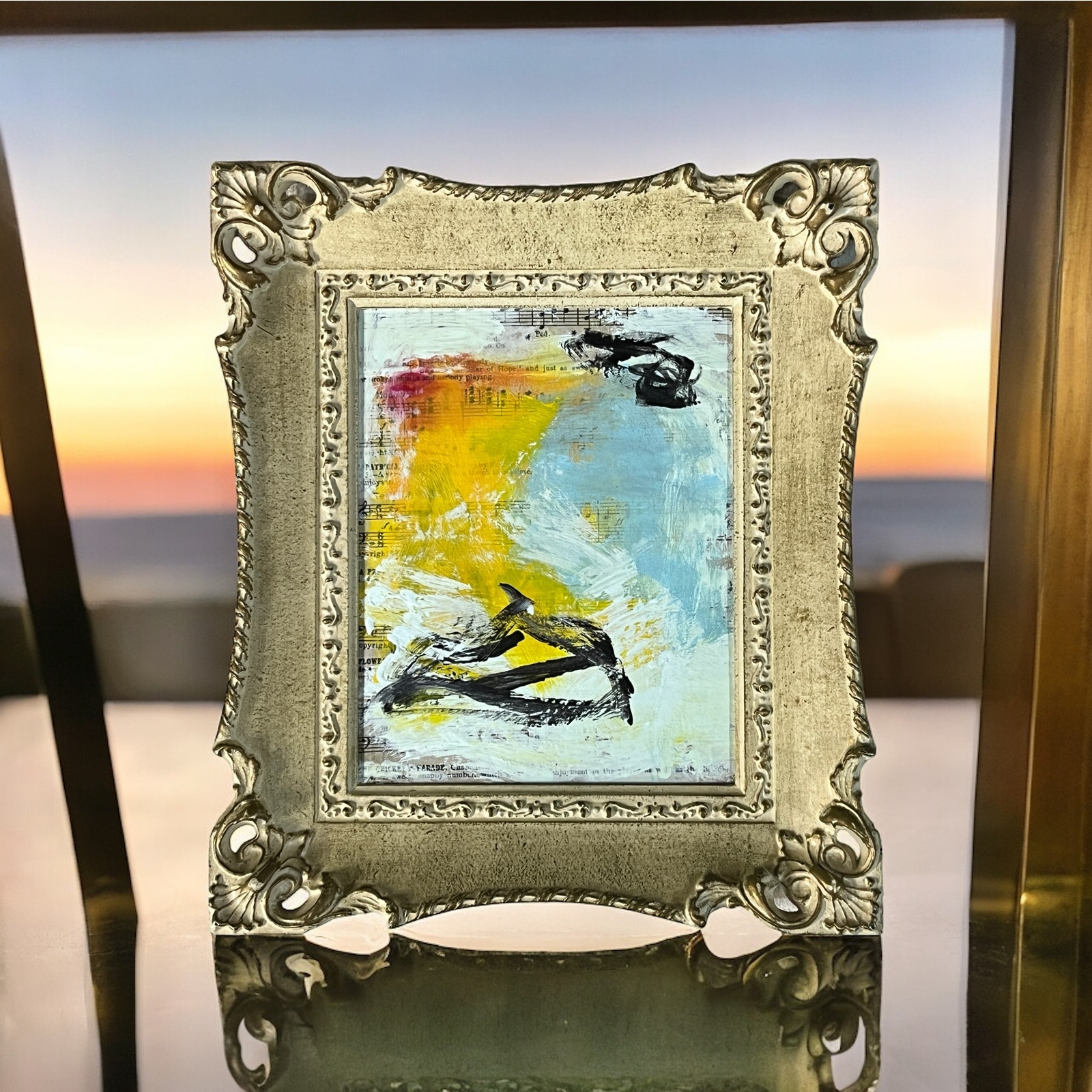 Original Framed Mixed Media Abstract Art Painting 10x11 Temptation