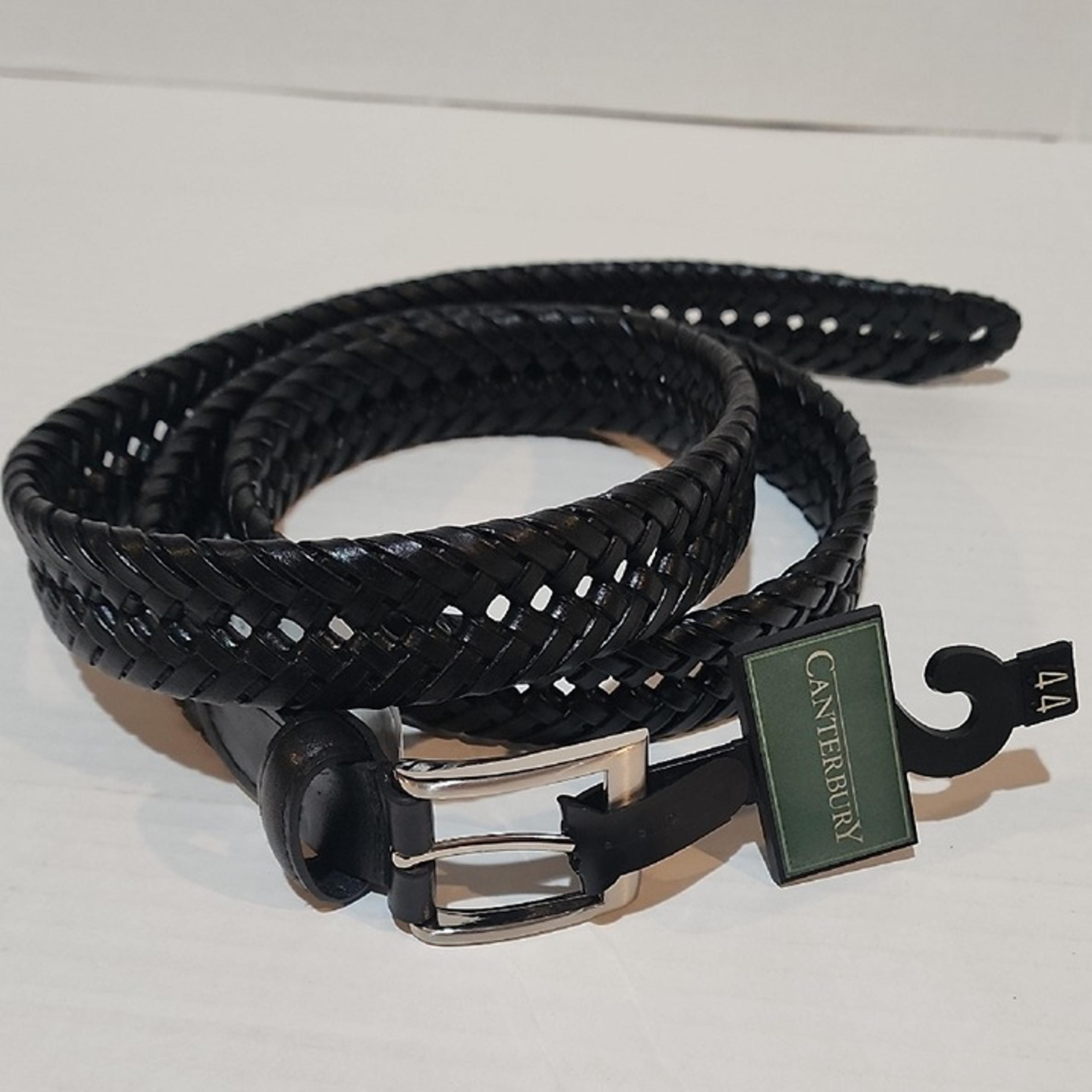 CANTERBURY mens size 44 Black Braided Leather Belt adjustable unisex vintage new