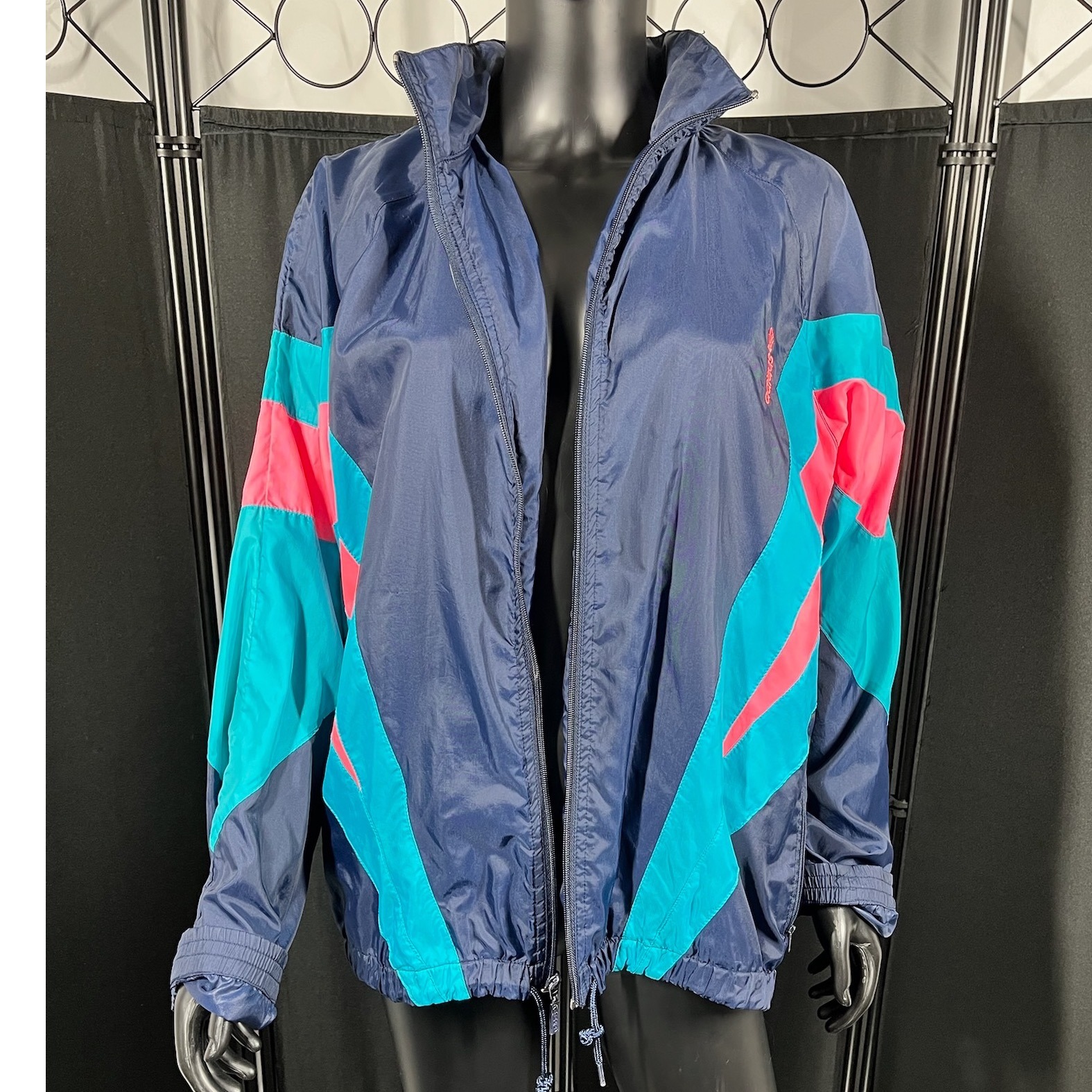 Vintage Adidas Trefoil Windbreaker Jacket 80s 90s Navy Pink Teal Colorblock M/L