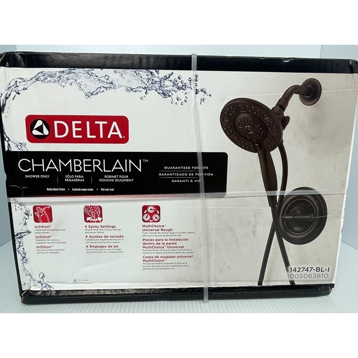 NEW Delta Chamberlain 4 Spray Matte Black Finish Setting Shower 142747-BL-I