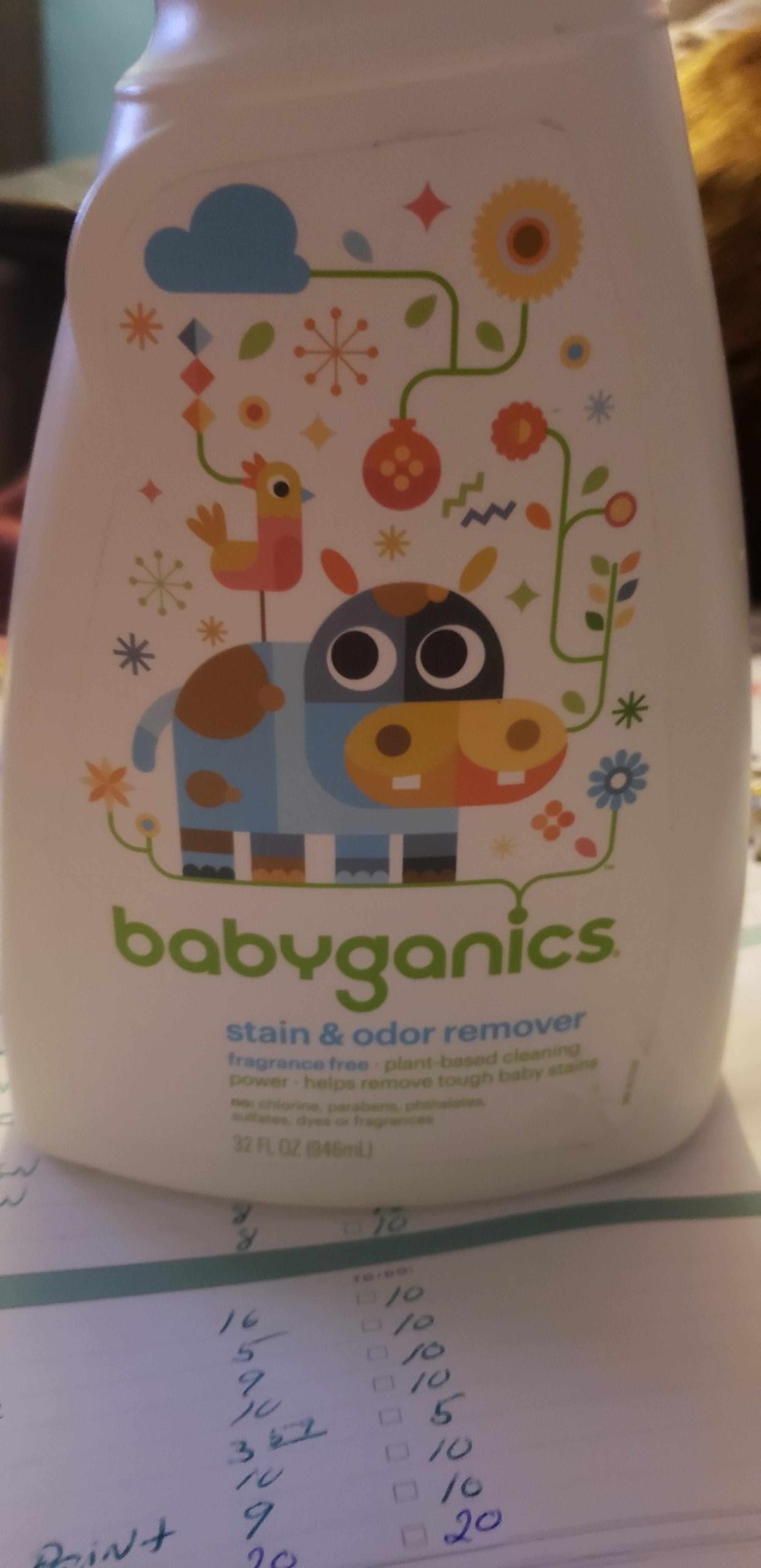 Babyganics Stain & Odor Remover Spray, Fragrance Free, 32oz Spray Bottle