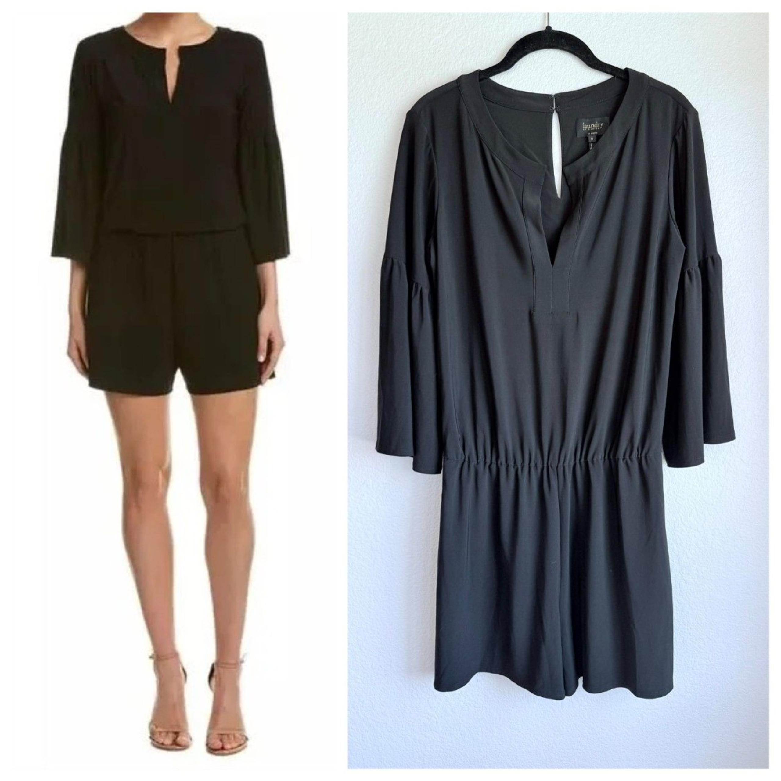 Laundry by Shelli Segal 3/4 Bell Sleeve Split Neck Dressy Jersey Romper in Black