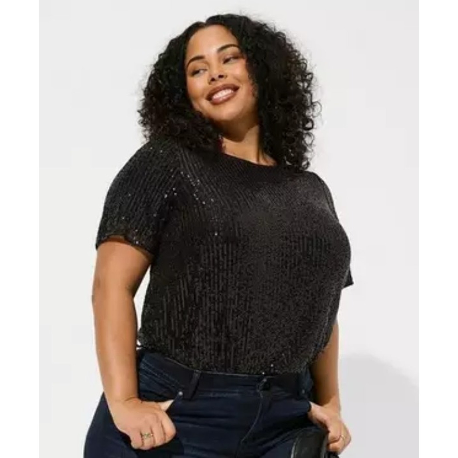 Torrid Abbey Blouse Plus Size 2X Short Sleeve Sequin Black NWT