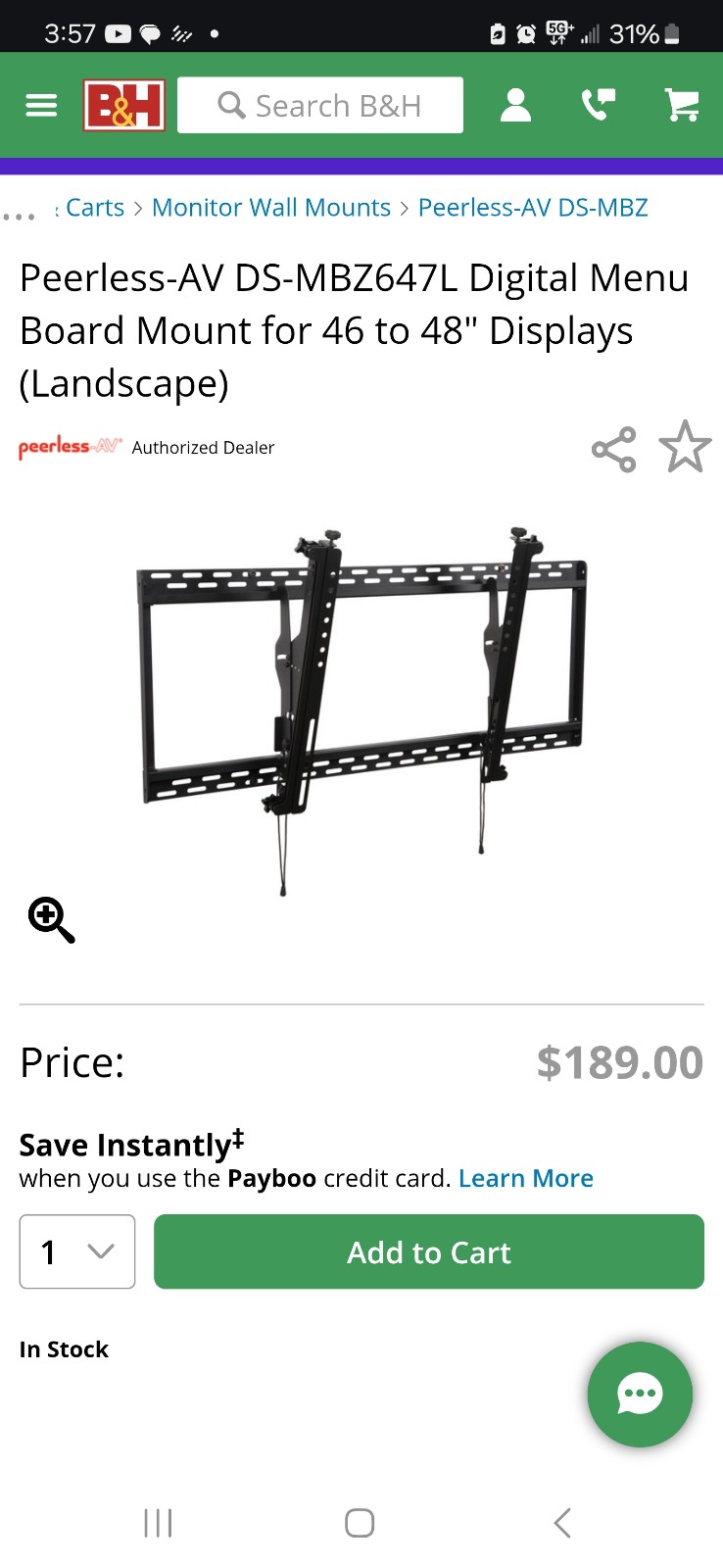 Peerless-AV DS MBZ647L digital monitor/tv mount