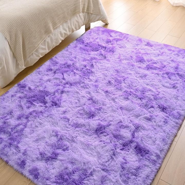 Fluffy Area Rugs for Living Room Bedroom, 4x6 Feet Tie-Dyed Purple Shag