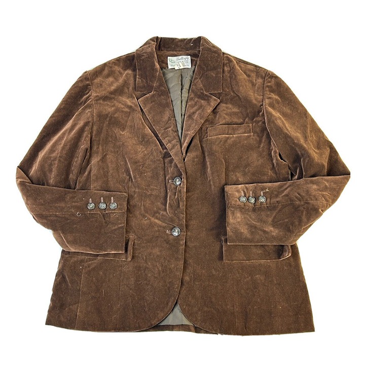 Vintage Womens 12 Velour Velvet Button Blazer Jacket Brown Rockabilly