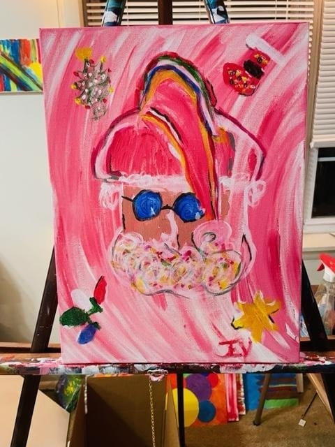 Abstract Acrylic Painting Canvas 12x16 Original Grungy Santa Painted by Myself