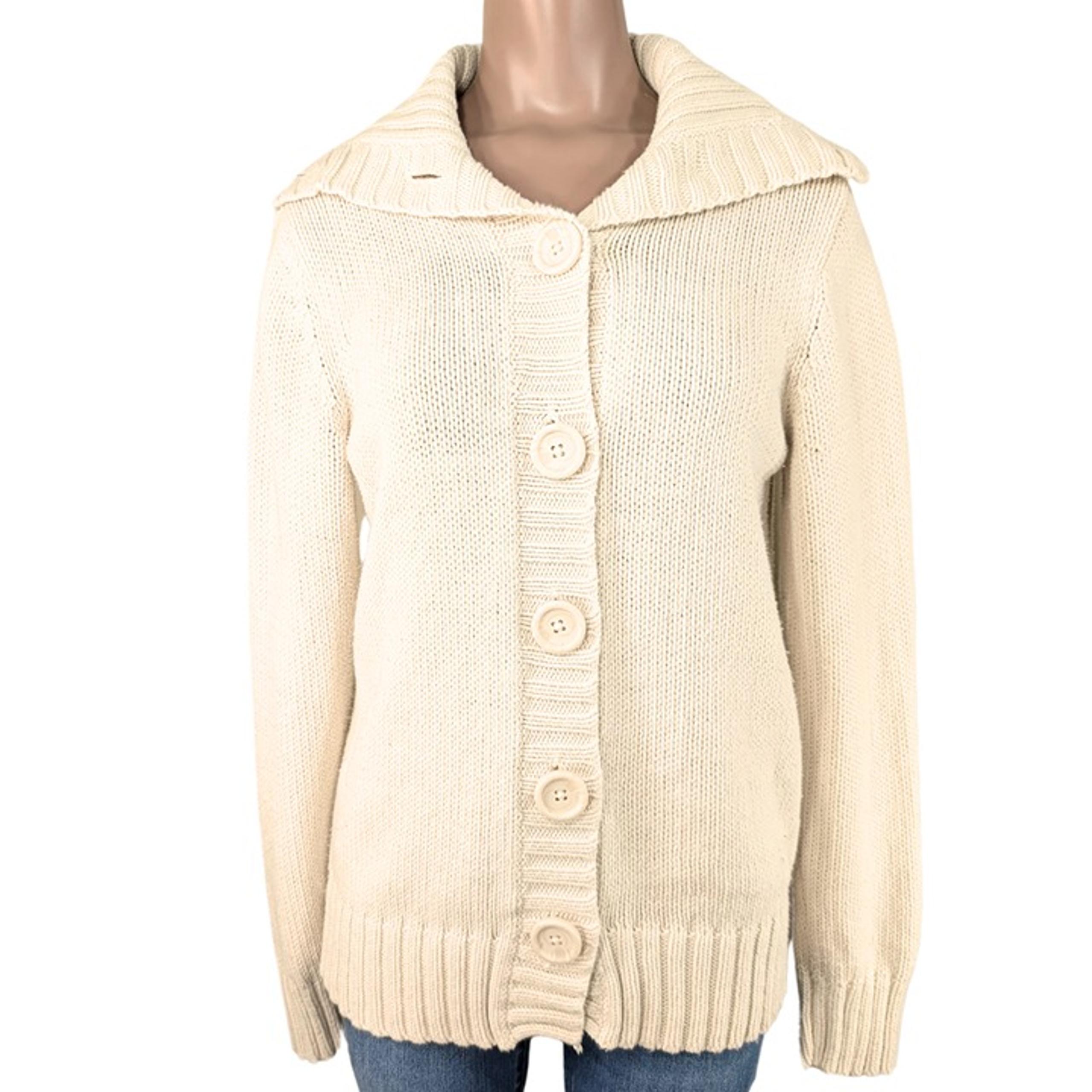 Old Navy Women's Large Cream Chunky Knit Oversize Button Cardigan Sweater