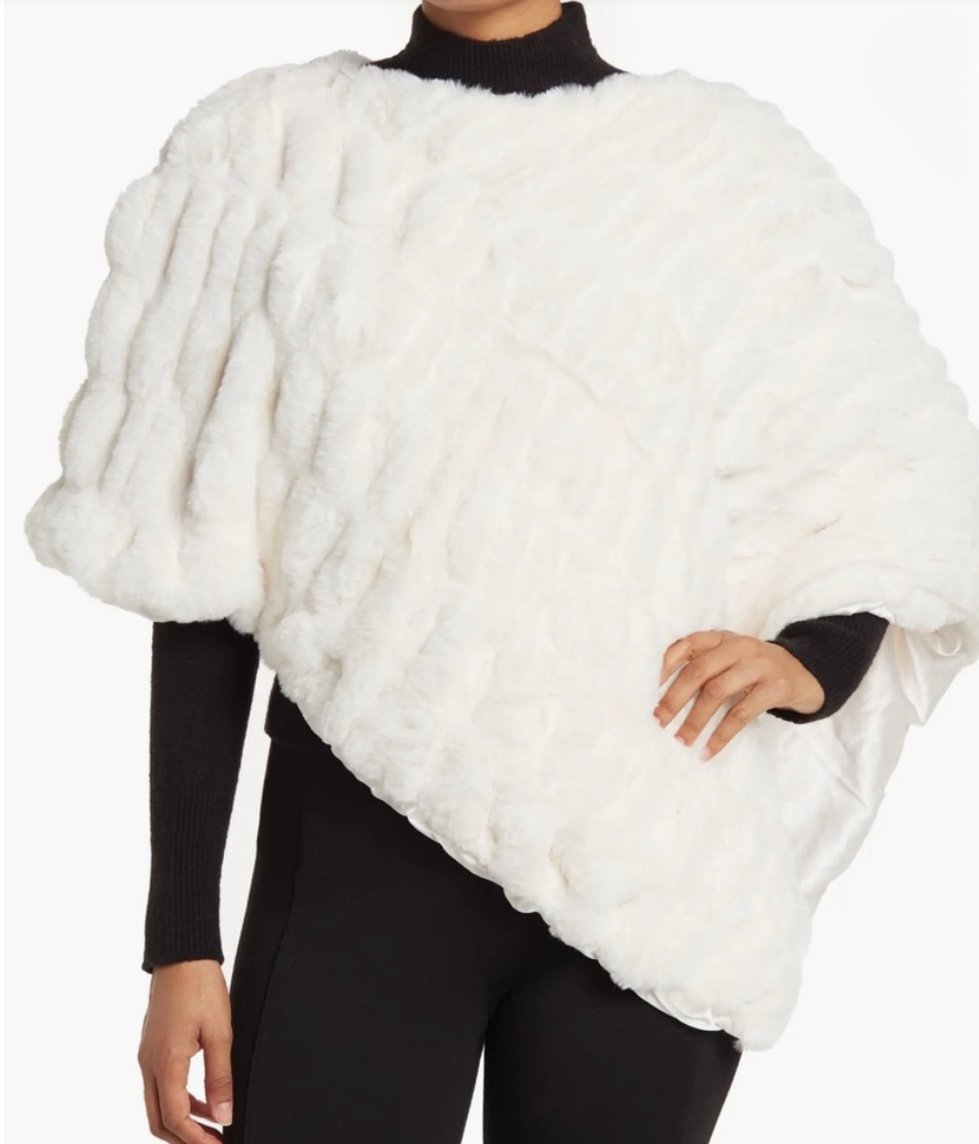 La Fiorentina White Faux Fur Asymmetric Poncho (JL20FFF2068) One Size - NWT 199