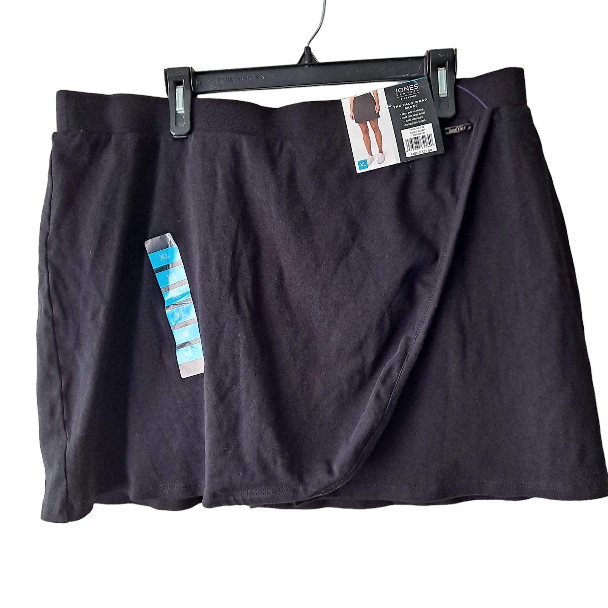 Jones New York Signature Womens The Faux Wrap Pull On Skort Black Size XL NWT