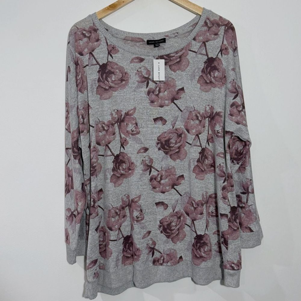 NWT Lane Bryant Floral Pullover Sweater Gray/Purple Floral Size 18/20