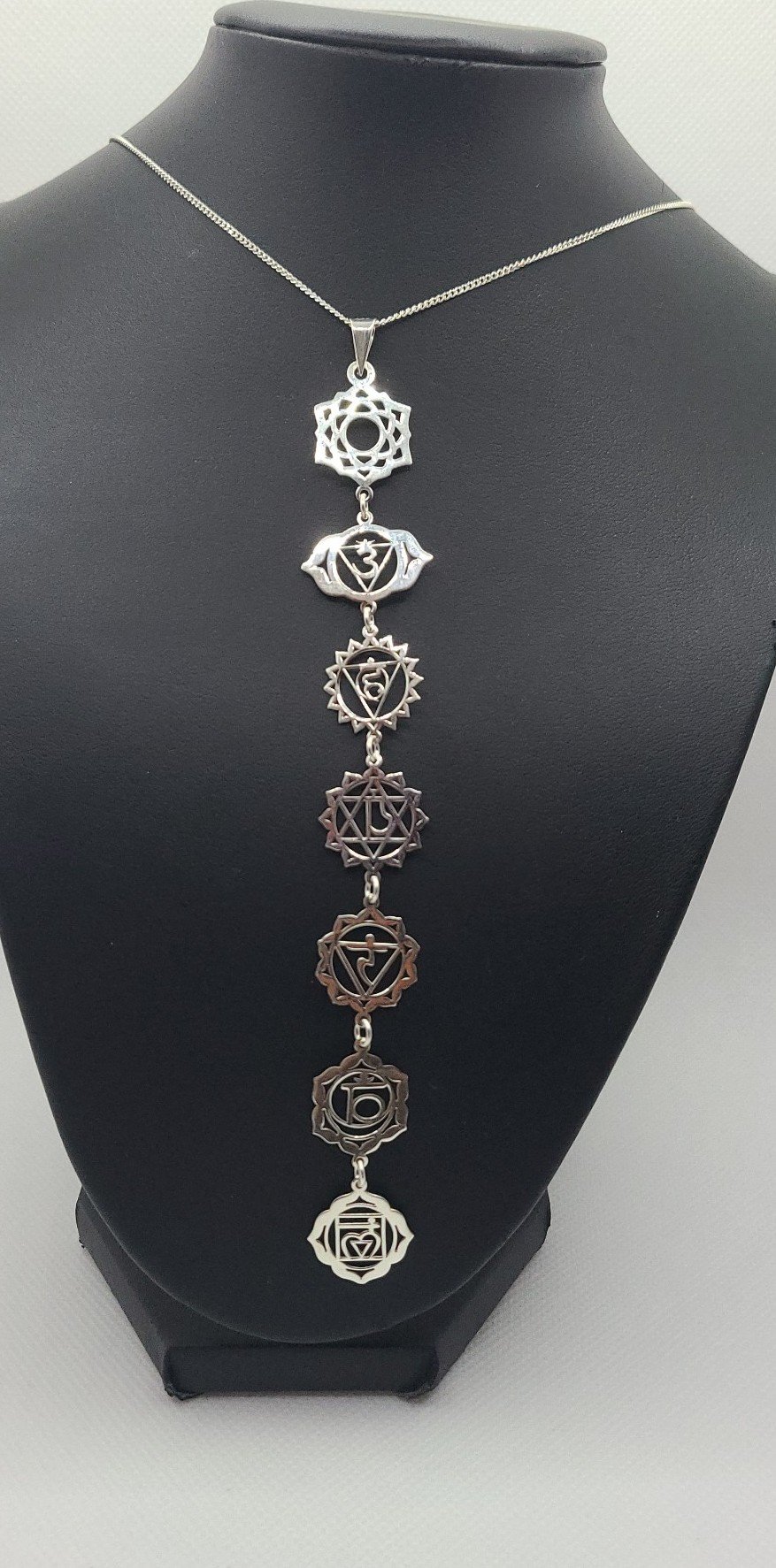 Chakra Vertical Necklace Sterling Silver 9.25 from Taxco