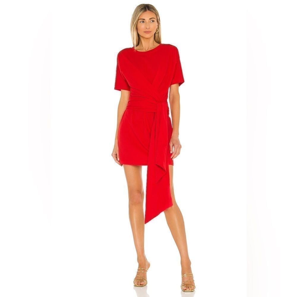 L'Academie The Nani Mini Wrap Dress in Red Orange Sz S NWT 188