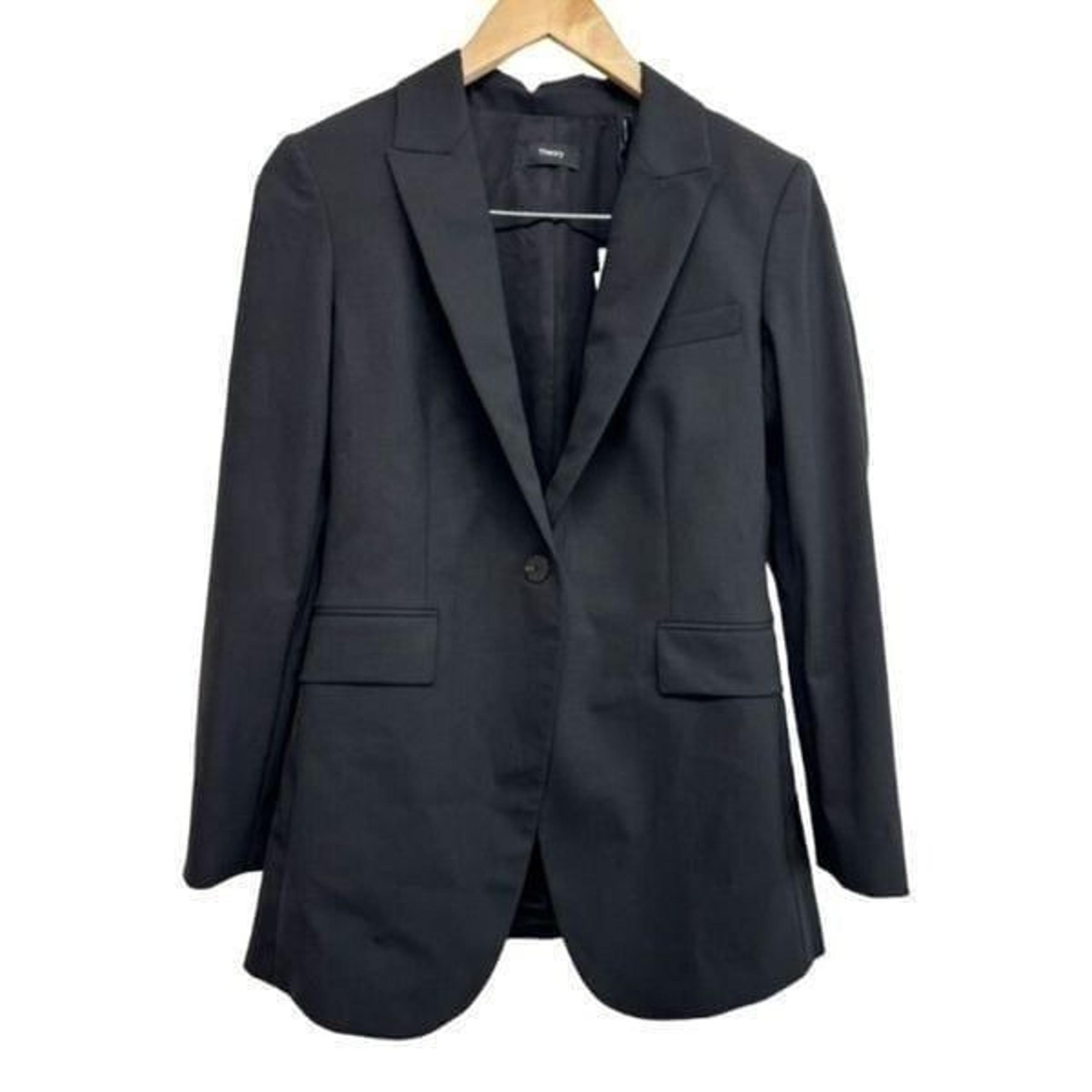 Theory Single Breasted Blazer Size 4 Womens Black Wool Etiennette Tailored NWT