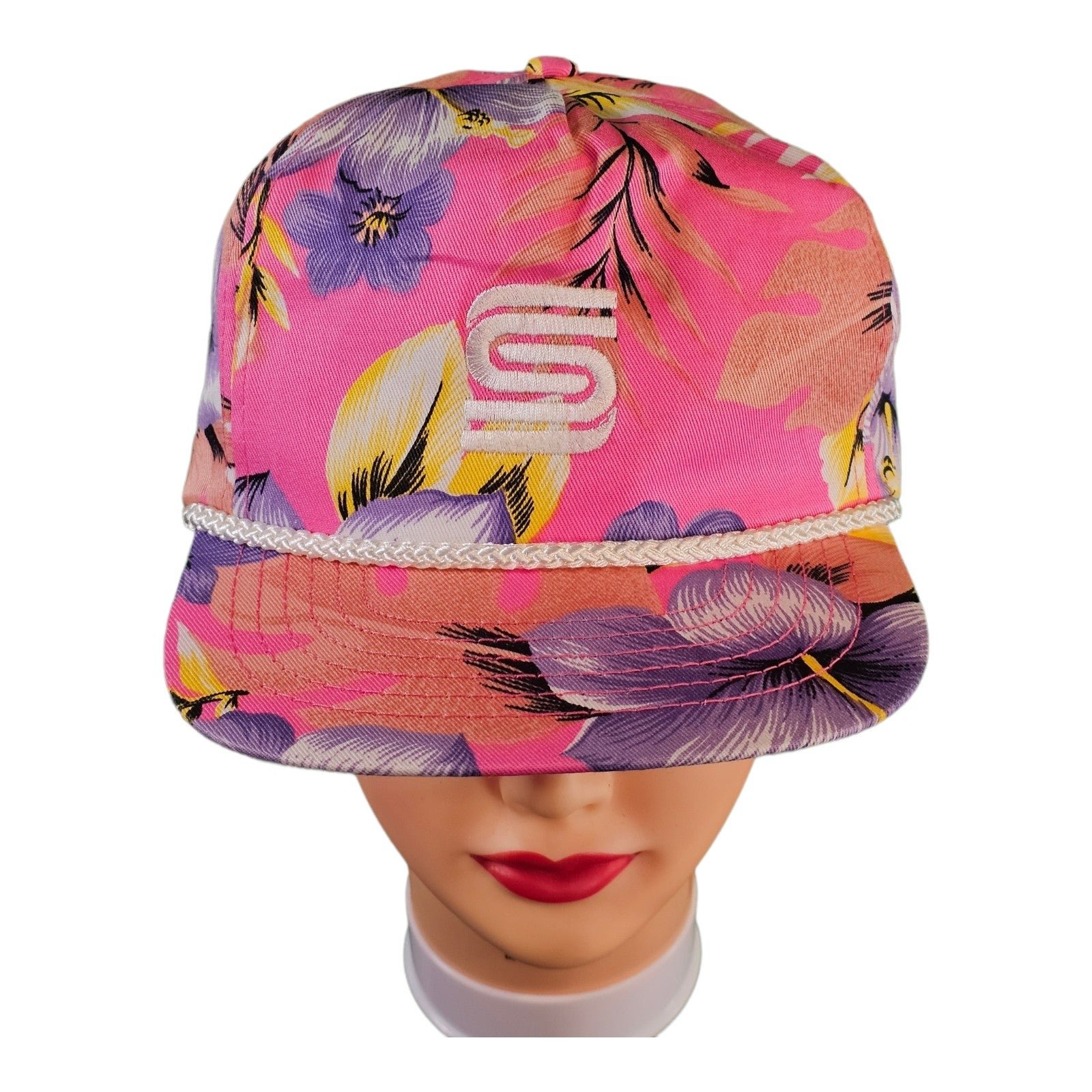 Floral Hawaiian Rope Snapback Hat Vintage San Sun Stitched Pink Purple Flowers