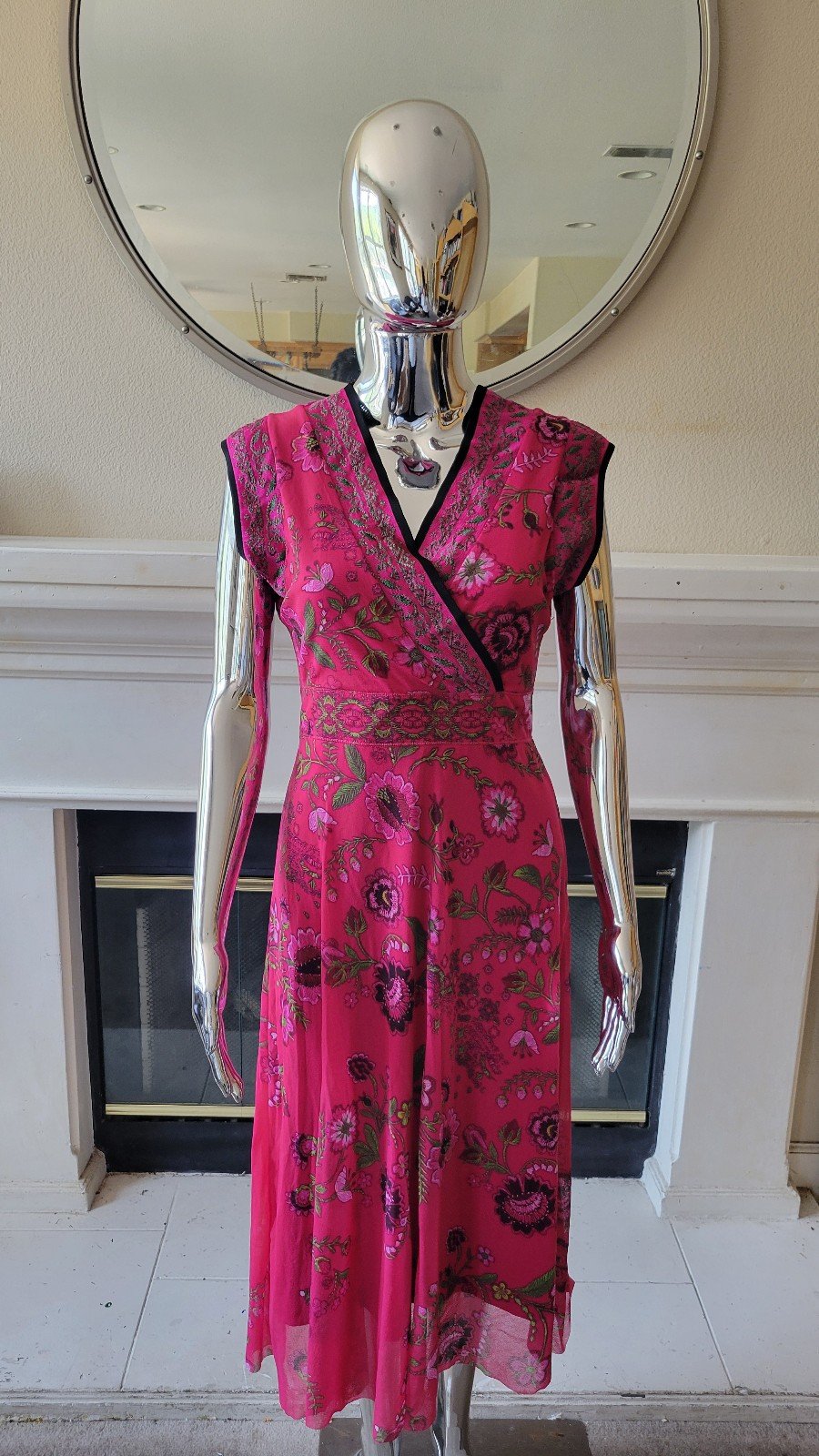New Fuzzi GAULTIER Hot Pink/Green Embroidered Wrap Dress NWT size Large L SEXY
