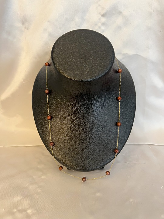 14K Yellow Gold and Chocolate Pearl Necklace