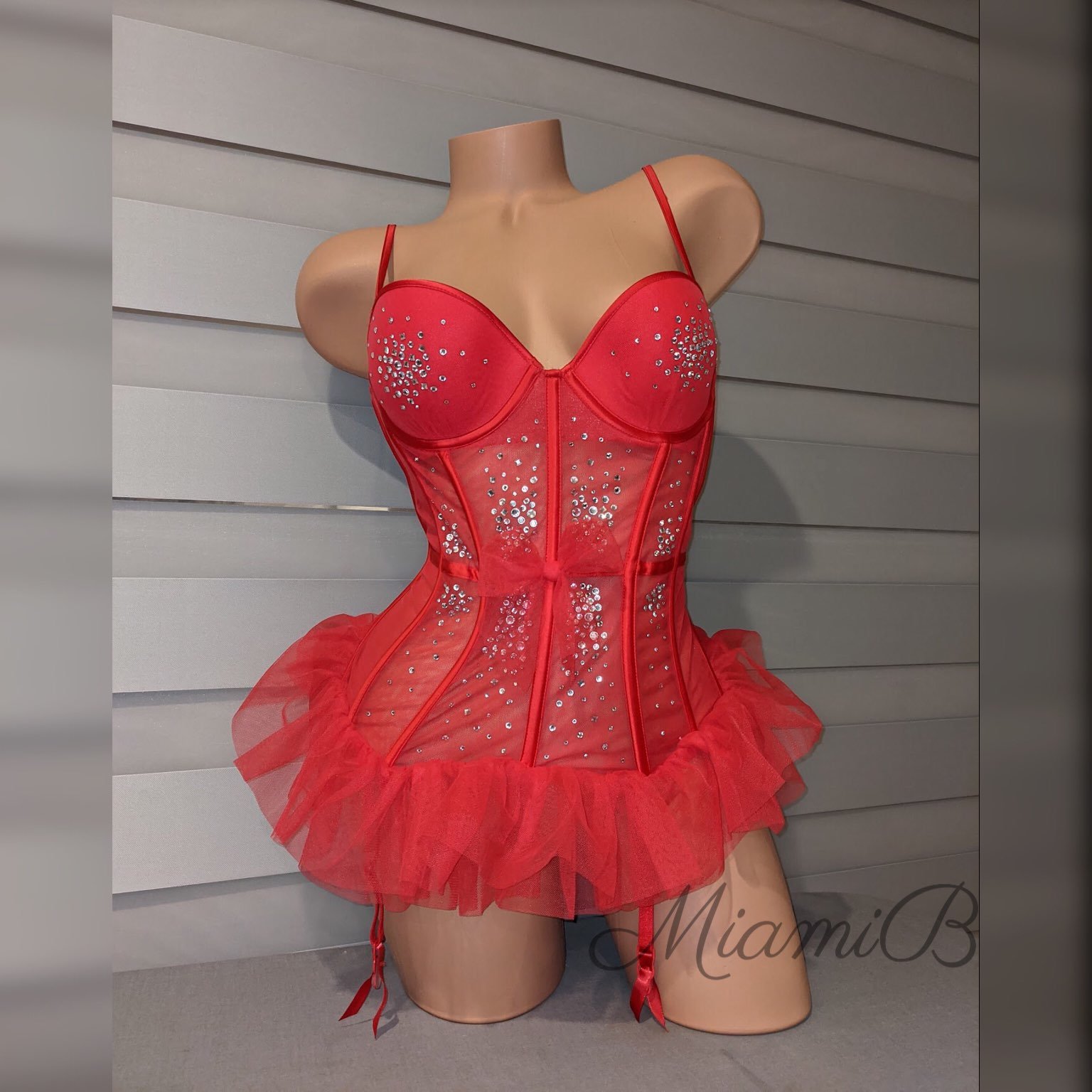Victoria's Secret 2013 VS Fashion Show Swarovski crystal red mesh tutu corset