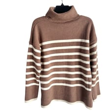 Line & Dot Turtleneck Sweater in Brown And Cream Stripe Size Small - NWT