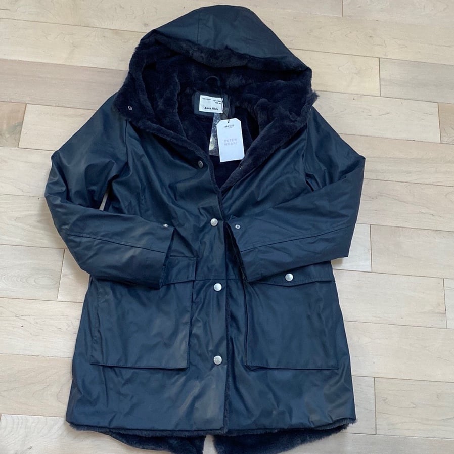 Zara softest fur lined rain coat parka warm jacket 13-14