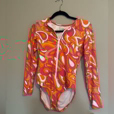 Michael Kors Long Sleeve Zip Front Rash Guard Swimsuit Paddlesuit Pink Print NEW
