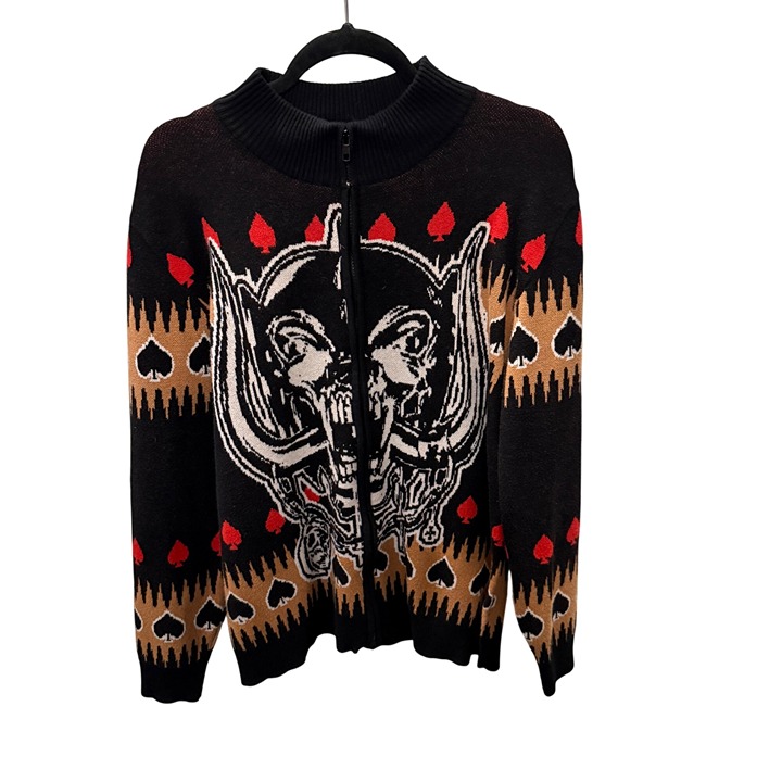 Motörhead Full-Zip Black Sweater With Ace Of Spades Graphic Print Large 100% Acr