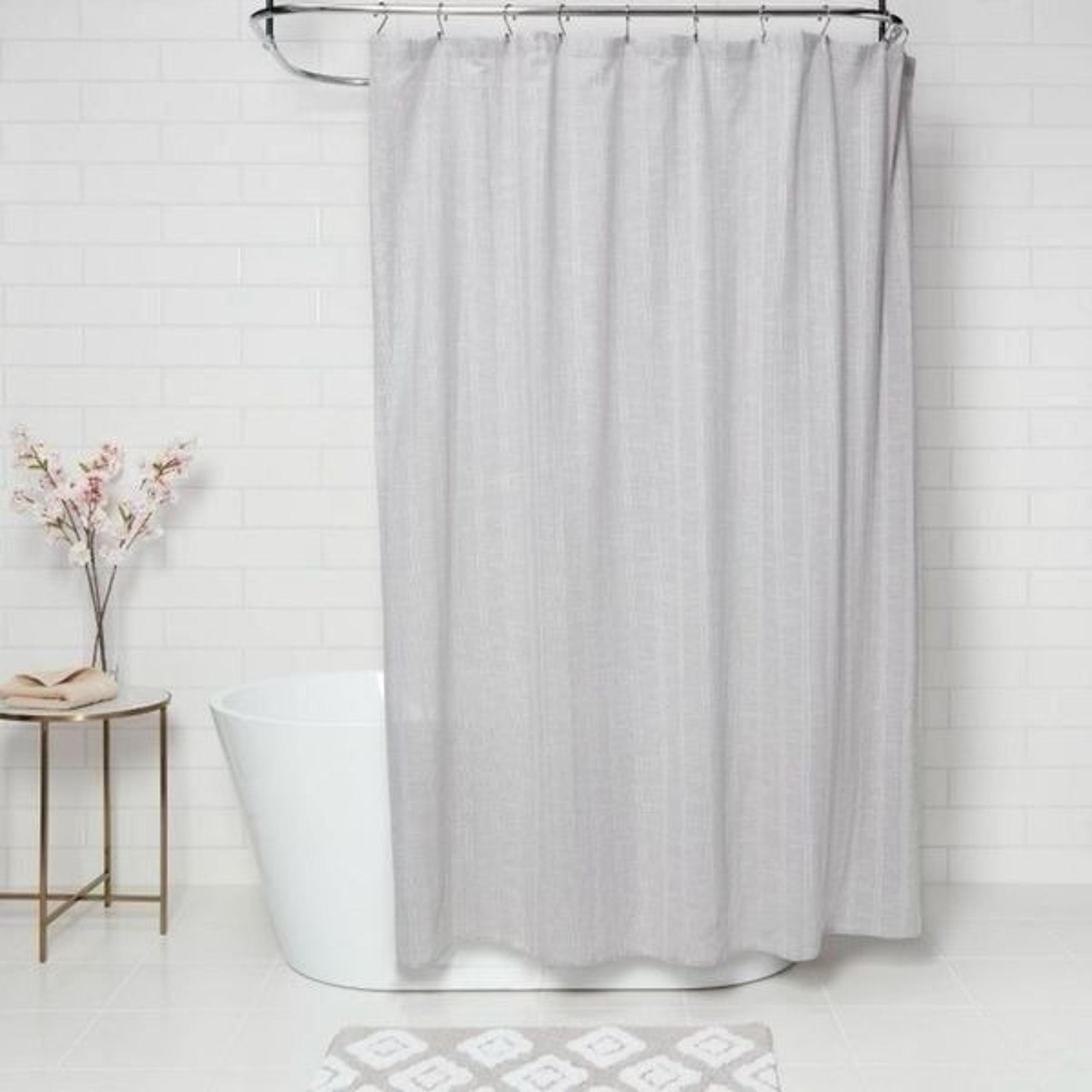 Threshold Tonal Striped Shower Curtain Gray 100% Cotton 72” x 72” Buttonhole NWT