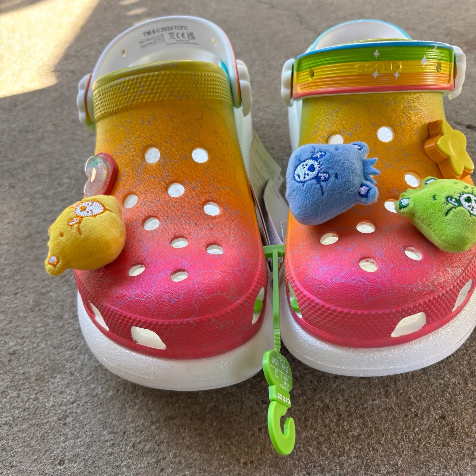 Care bear crocs light up,size7men/9 women,bear figurines,pink,orange, green,blue