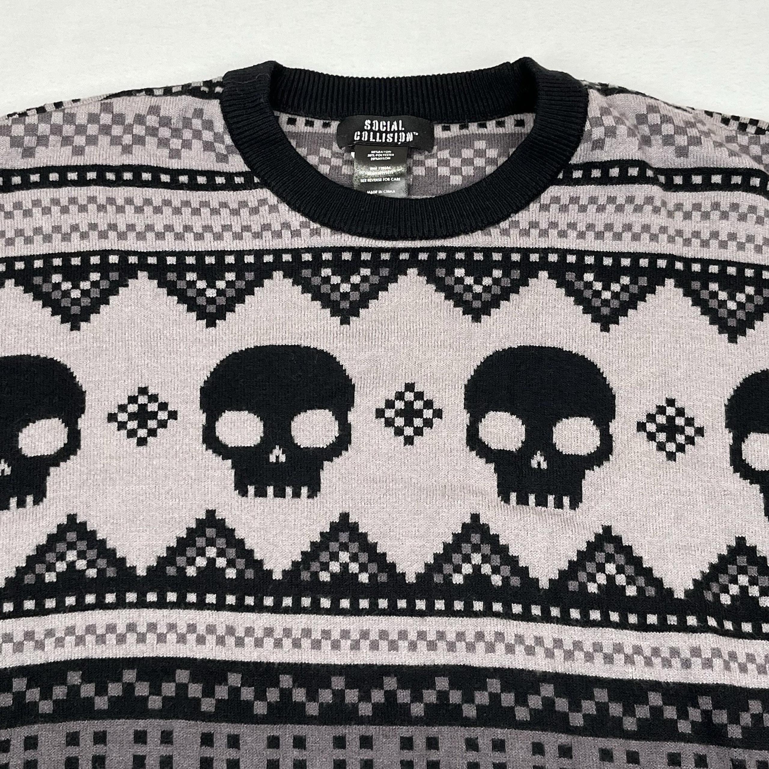 Social Collision Knit Sweater Skulls Gothic Grunge SM