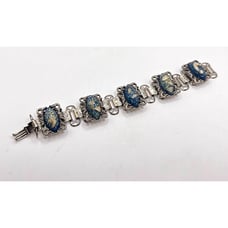 Vintage 1950s confetti lucite silver tone dark blue glitter book chain bracelet