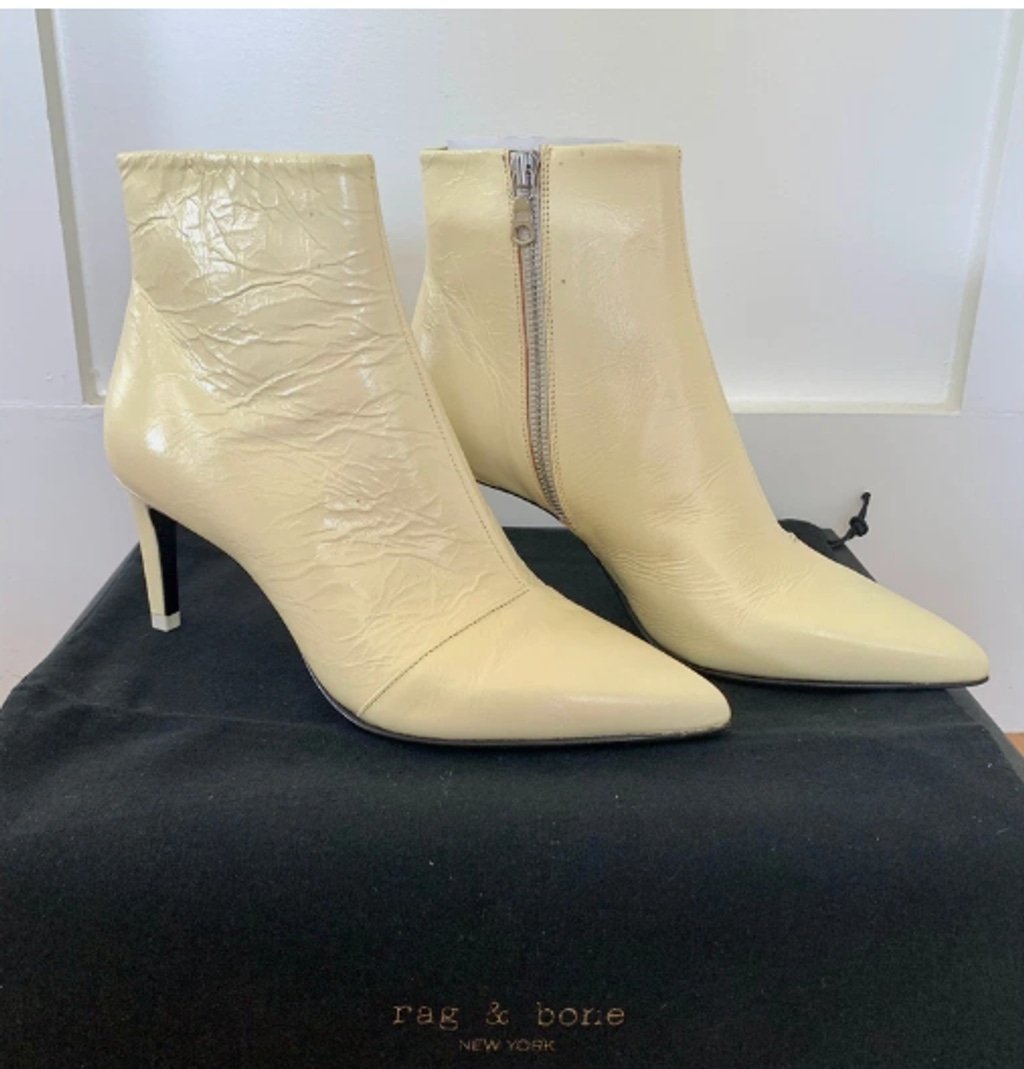 Rag & Bone Beha Boot In White Crinkle Leather Ankle Boots, 40/10