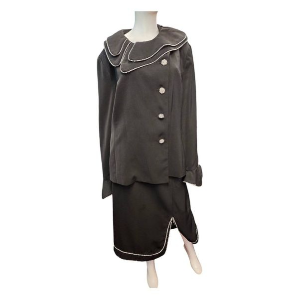 Moshita Coture Black Skirt Suit Womens Size 24 Rhinestone Trim Plus Size