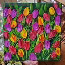 SOLD Original Painting. Multi-Color Tulips. Textured Pallet Knife Art