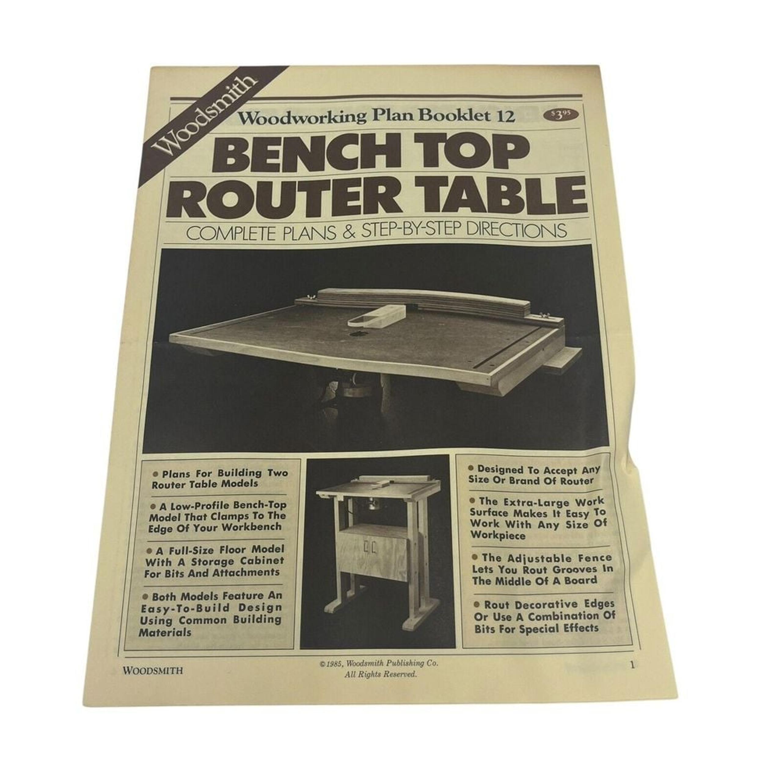 Woodsmith Woodworking Plan Booklet 12 BENCH TOP ROUTER TABLE Complete Plans