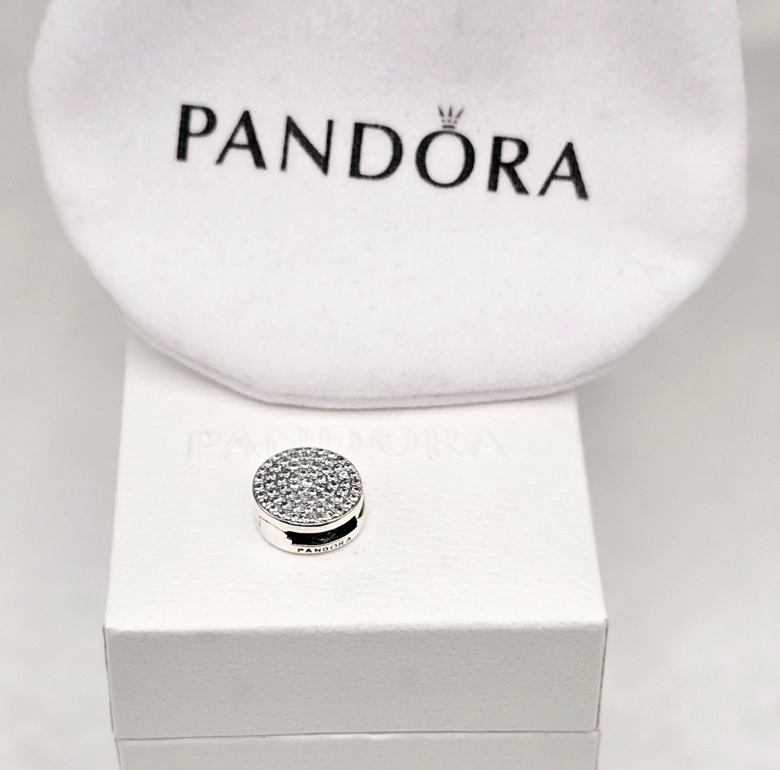 Pandora // Reflections // Round Pavé Clip Charm // Pandora Charm // Silver