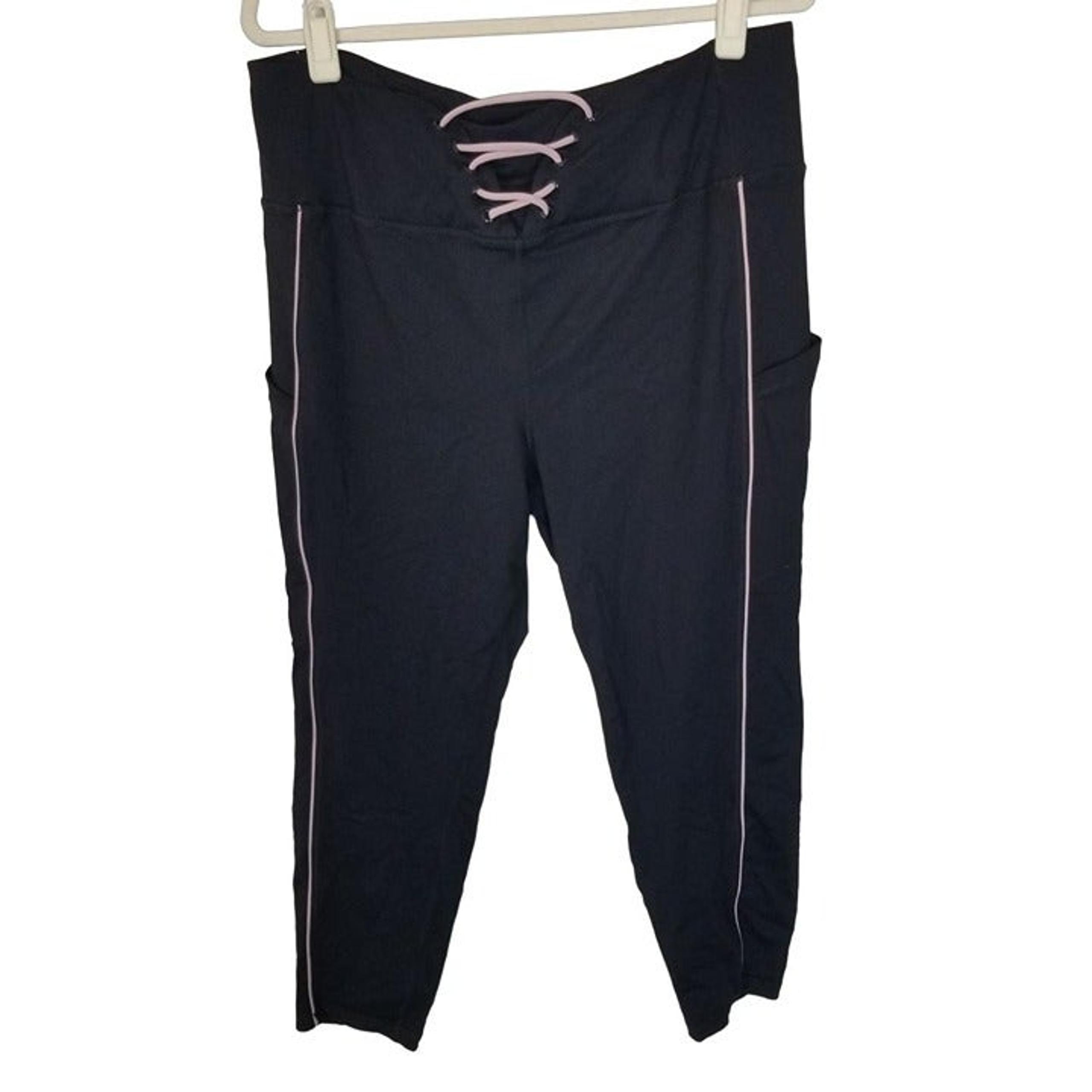 Torrid Active Womens 2X Black/Pink Lace Up Athletic Stretch Cropped Leggings