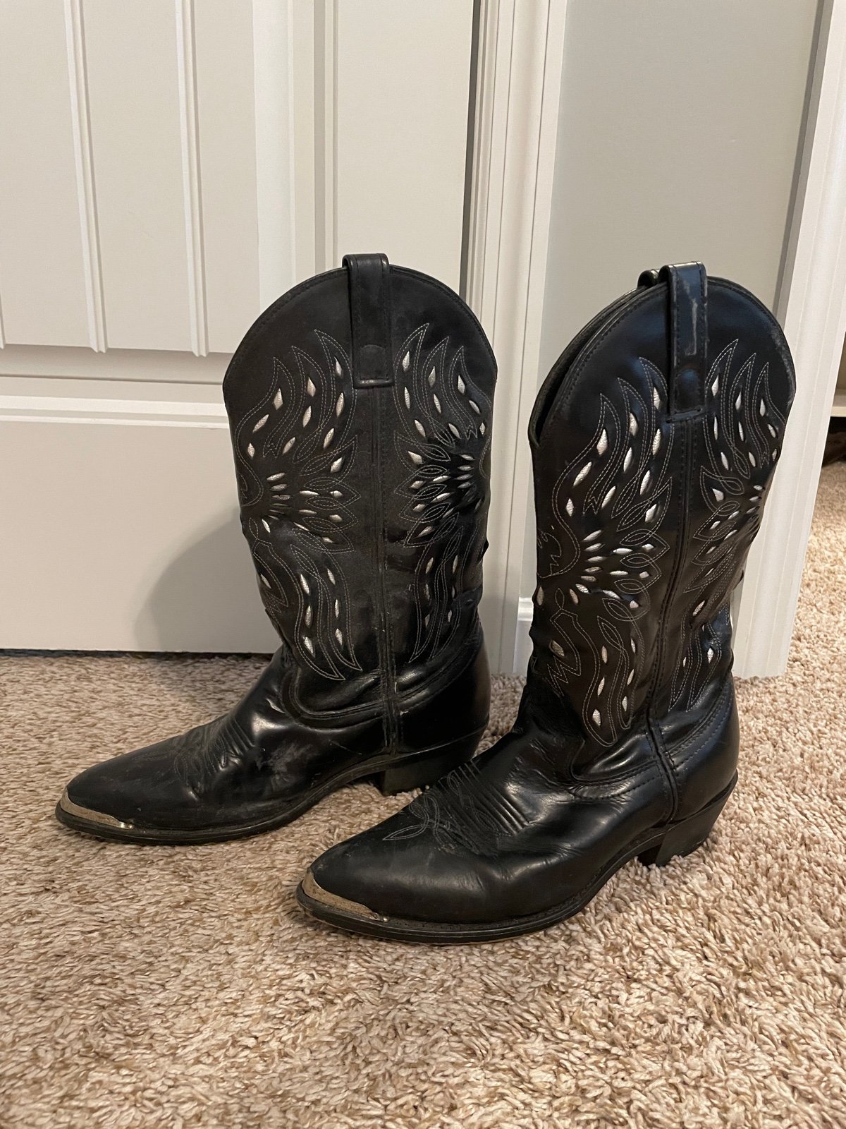 Laredo Black and Silver Leather Cowboy Boots