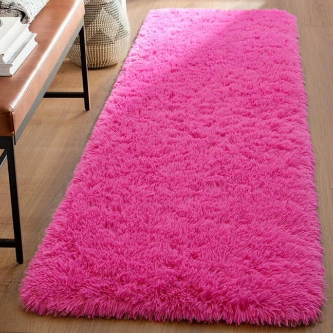 Super Soft Hot Pink Fluffy Runner Rug 2x6 Shag Bedroom Rug.