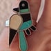 Vtg.1960'S native sterling silver ROADRUNNER Inlaid turquoise/mop/onyx ring-sz6