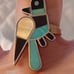 Vtg.1960'S native sterling silver ROADRUNNER Inlaid turquoise/mop/onyx ring-sz6