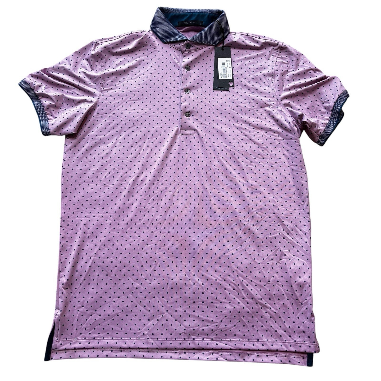 Greyson Golf Icon Wolf Print Short Sleeve Polo Shirt Mauve Mist Size Medium 125