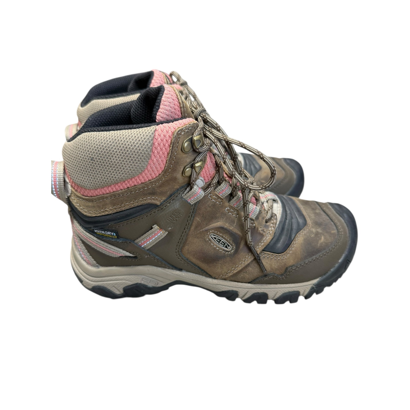 KEEN Hiking Boots Women 8.5 Brown Pink Leather Gorpcore Outdoors Waterproof