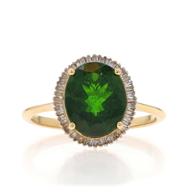 Yellow Gold Diopside & Diamond Halo Ring - 10k Oval 3.70ctw LX3539