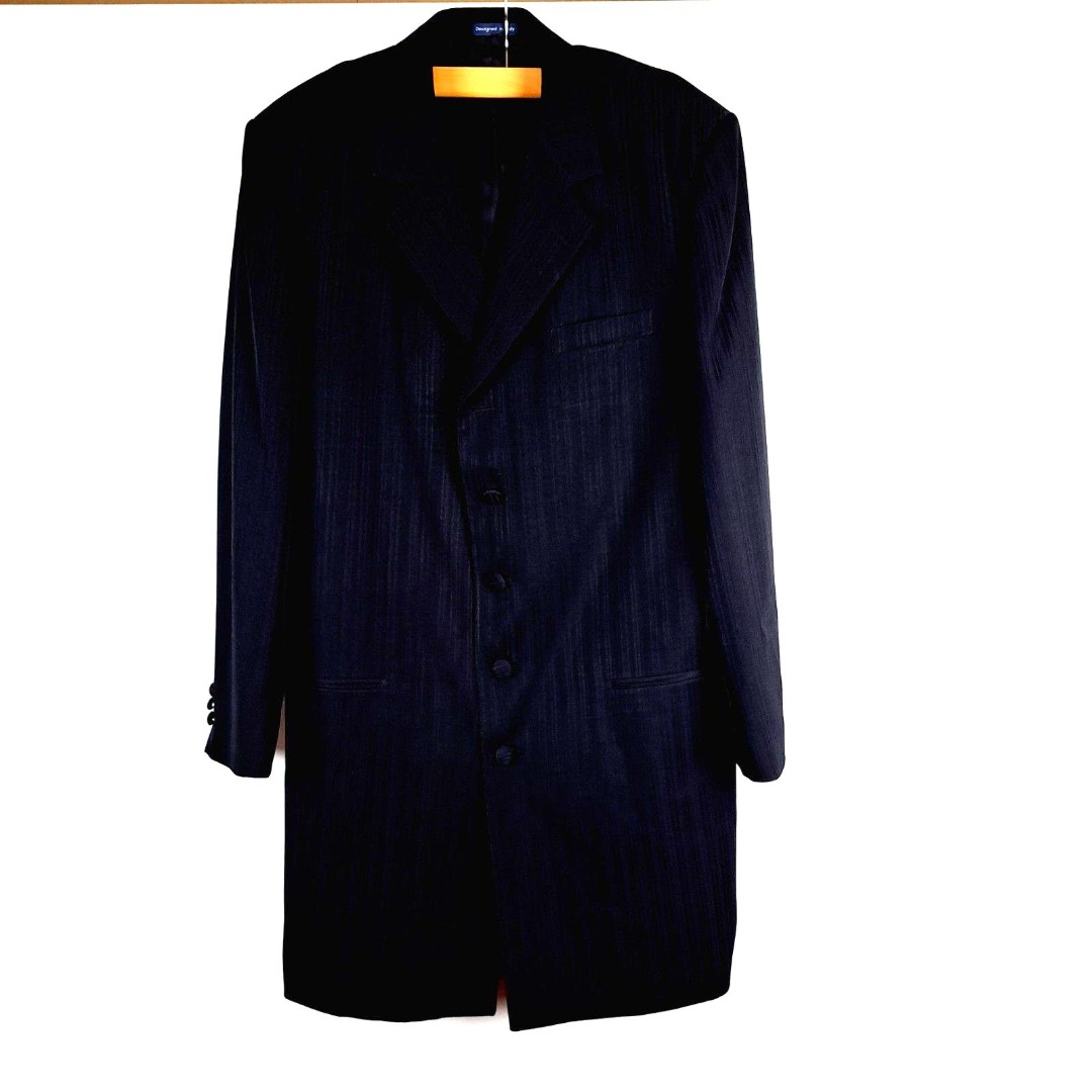 Alberto Celini Hand Tailored 42R Jacket/ Pants 36R Black on Black Striped Design