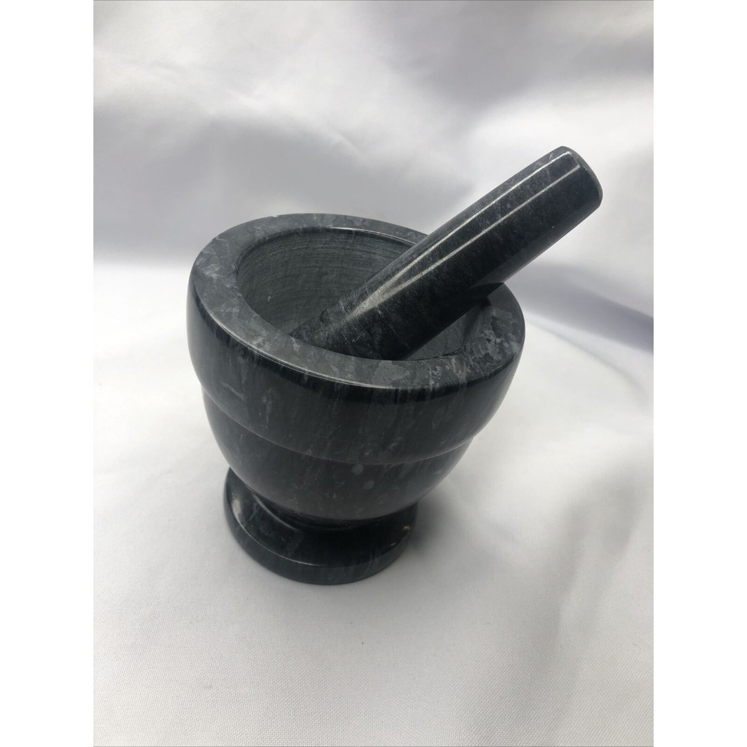Mortar And Pestle Set New - Granite Heavy Sturdy 4 in x 4 in Black