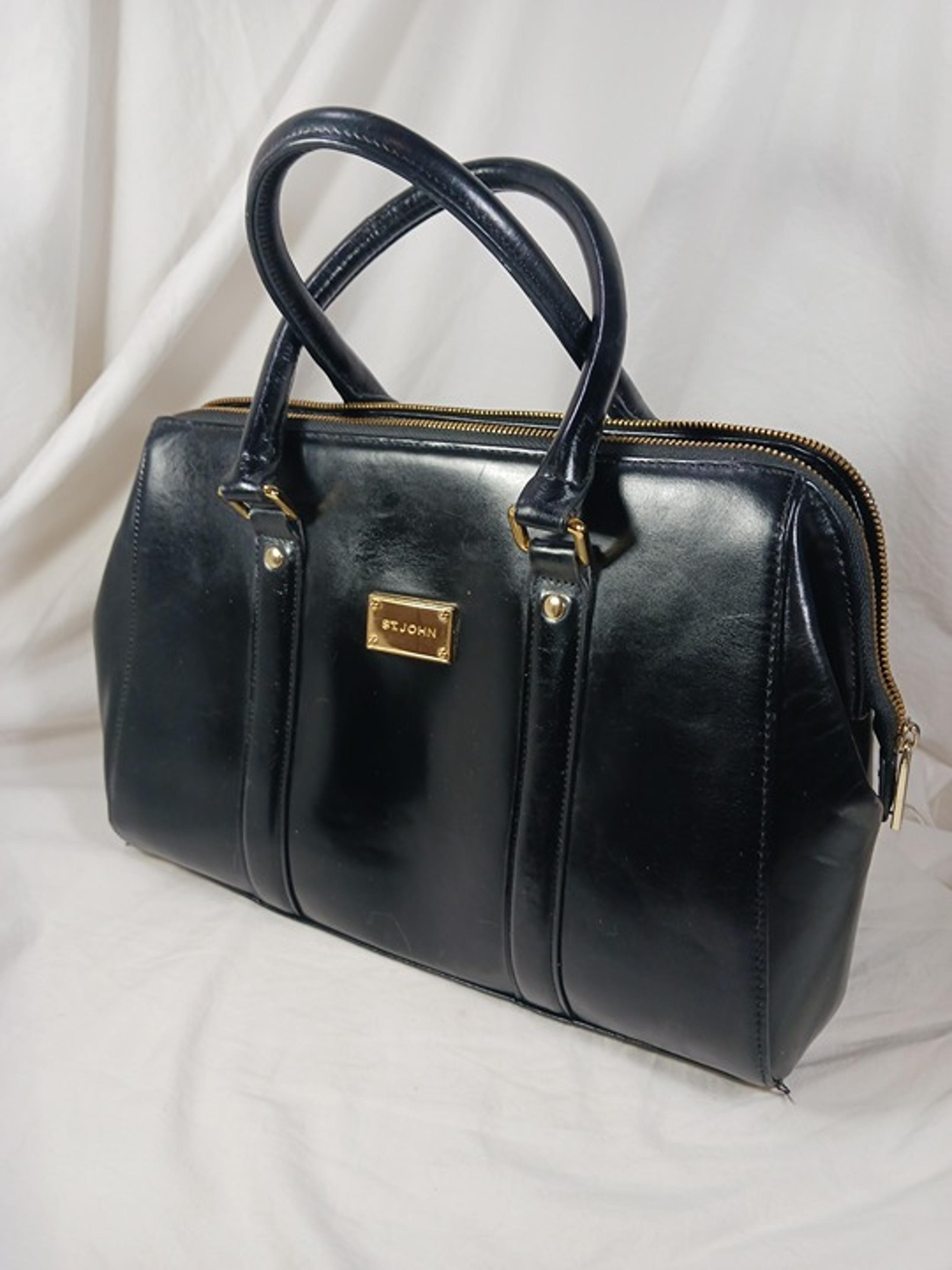 St. John Black Leather Doctor Bag Satchel Purse