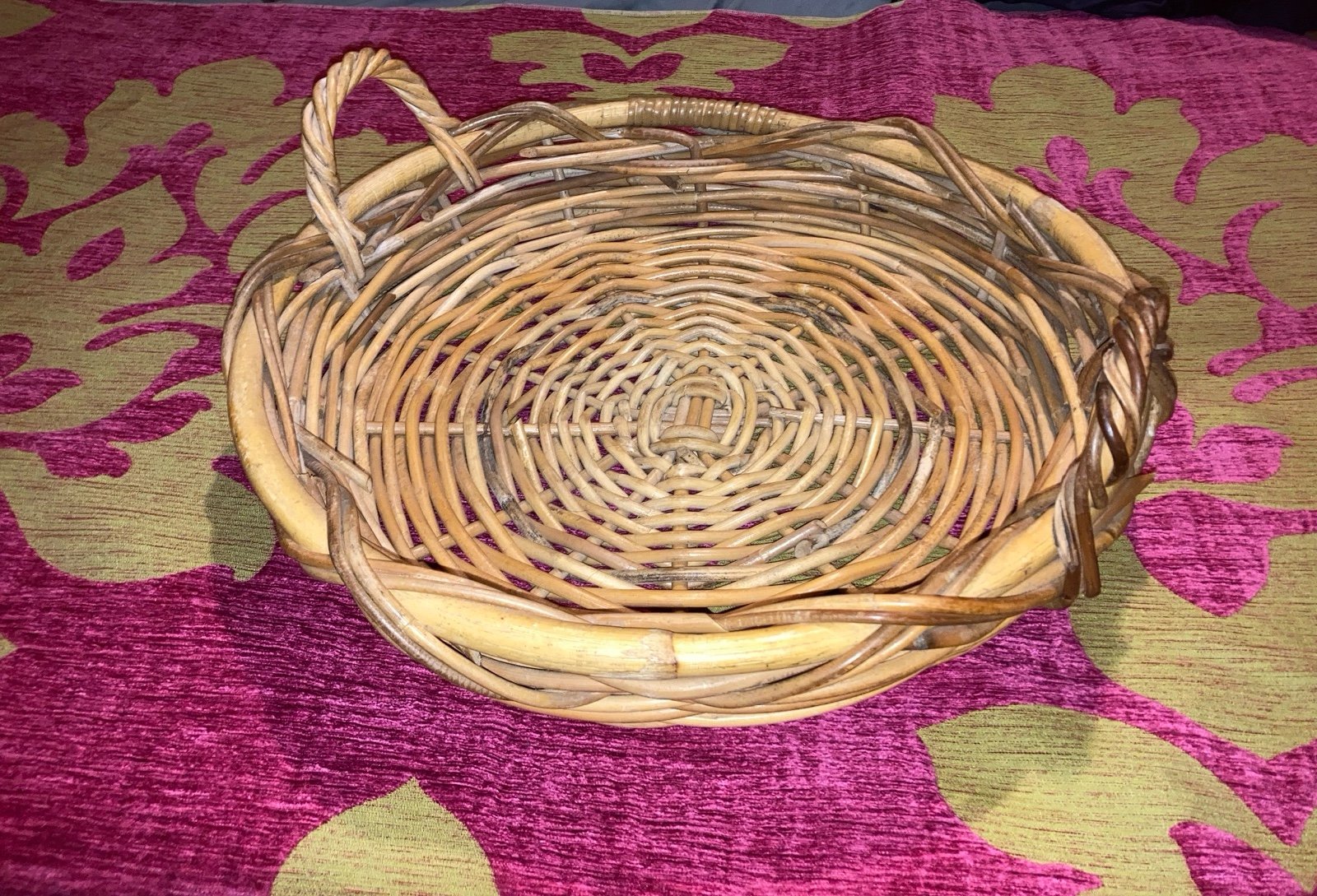 Flat Round Rattan Platter Basket Sewing Baskets Farmhouse Decor Rustic Decor